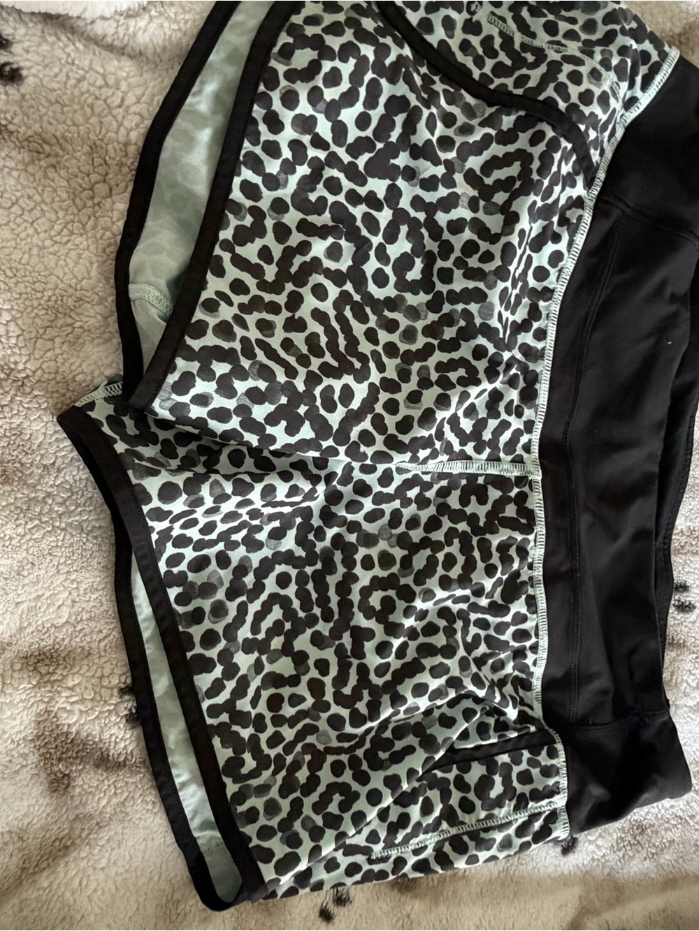 lululemon athletica Black and Mint Green Leopard Print Athletic Shorts